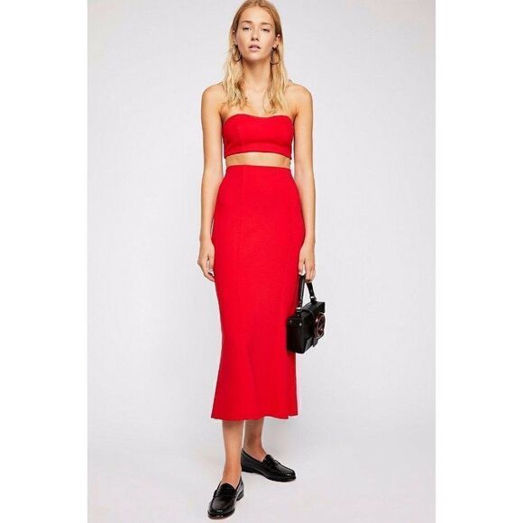 NEW FREE PEOPLE LUCA SET BANDEAU CROP & MIDI SKIRT - Picture 1 of 3